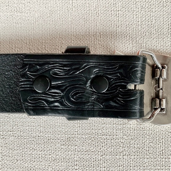 HARLEY-DAVIDSON Flame Tooled Black Leather Belt & Belt Buckle Size 36 - Picture 10 of 16